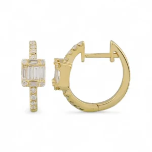 Mama Bijoux Baguette Illusion Emerald Shaped Diamond Huggies Fashion