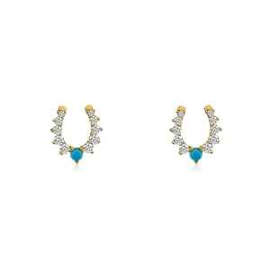 Mama Bijoux Cowgirl Horseshoe Diamond & Turquoise Studs New