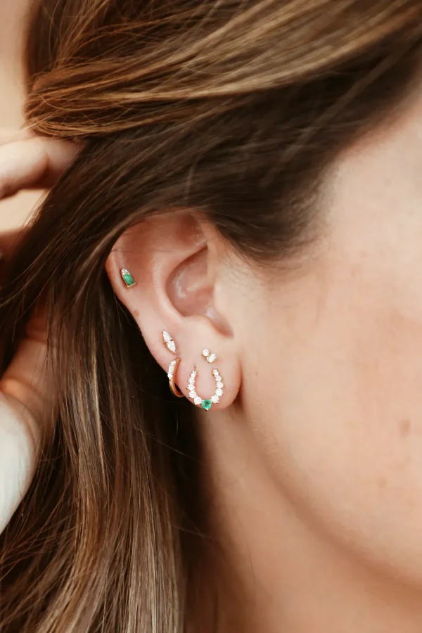 Mama Bijoux Cowgirl Horseshoe Diamond & Emerald Studs New