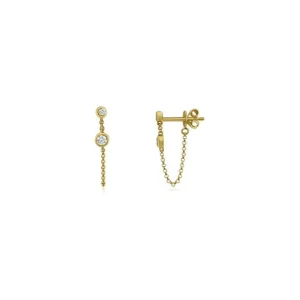 Mama Bijoux Double Bezel Diamond Drop Chain Studs (Sold as Singles) Best