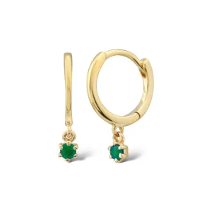 Mama Bijoux Emerald Drop 14k Gold Continuous Huggies Clearance