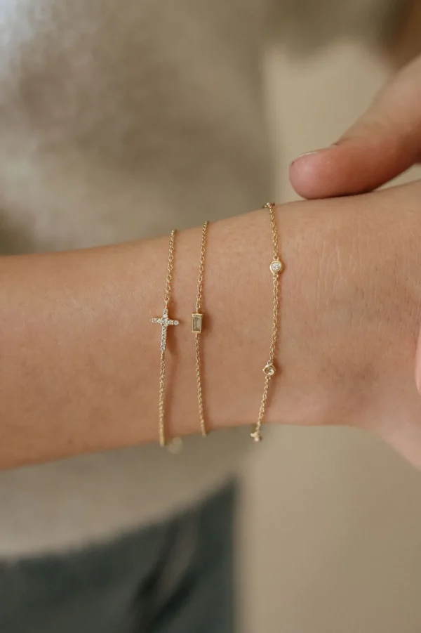 Mama Bijoux Floating Bezeled Baguette Diamond Bracelet New