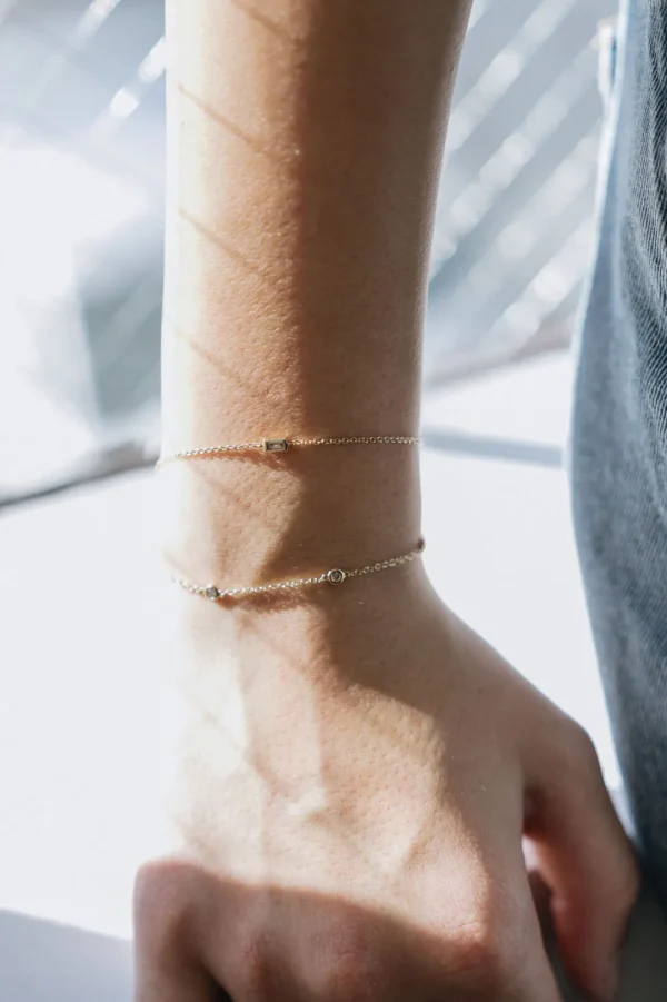 Mama Bijoux Floating Bezeled Baguette Diamond Bracelet New