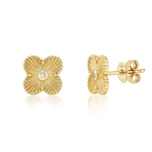 Mama Bijoux Fluted 14k Gold & Diamond Clover Studs Online