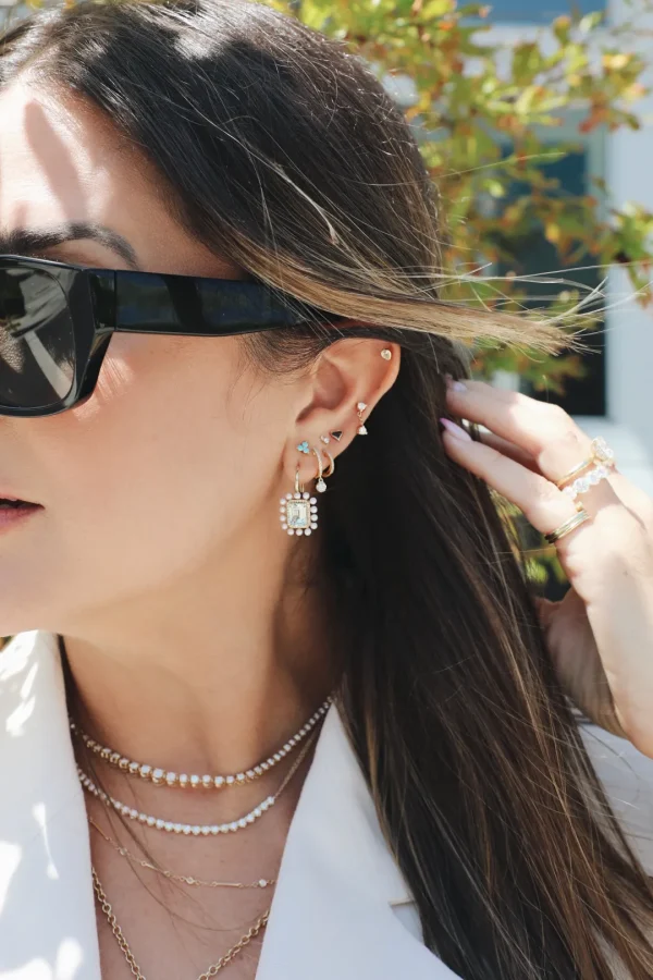 Mama Bijoux Green Amethyst & Pearl Diamond Drop Earrings Discount