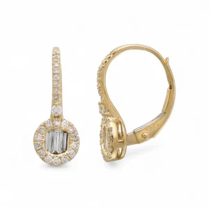 Mama Bijoux Illusion Baguette Round Halo Leverback Drop Earrings Discount