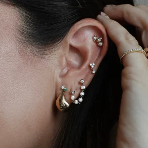 Mama Bijoux Itty Bitty Diamond and Emerald Drop Studs Sale