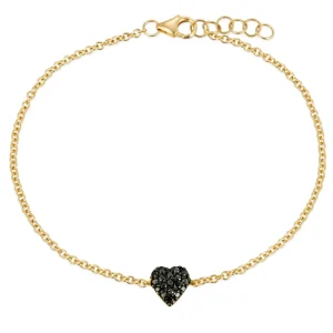 Mama Bijoux 18k Gold & Black Diamond Heart Bracelet (Child Size) Fashion