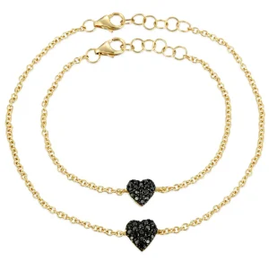 Mama Bijoux 18k Gold & Black Diamond Heart Bracelet (Child Size) Fashion