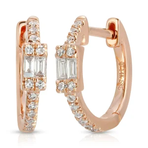 Mama Bijoux 14k Gold & Diamond Illusion Baguette Huggies Fashion