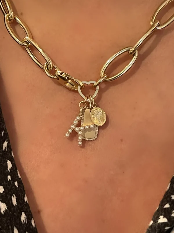 Mama Bijoux 14k Gold & Diamond Rim Dog Tag Sale