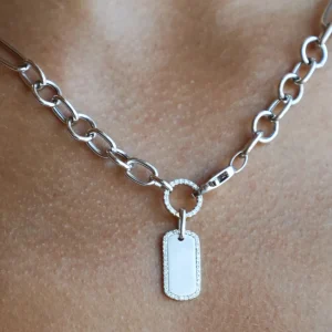 Mama Bijoux 14k Gold & Diamond Rim Dog Tag Sale
