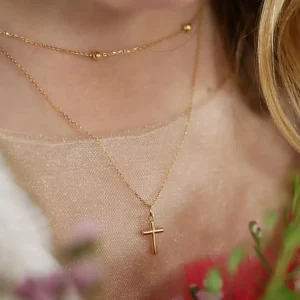 Mama Bijoux 14k Gold Classic Mini Cross Kids Necklace Discount
