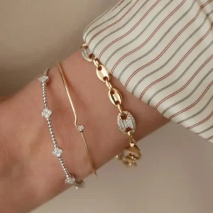 Mama Bijoux Mini 5 Diamond Four Leaf Clover Flexible Bangle Hot