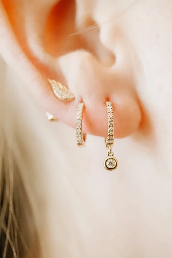 Mama Bijoux Mini Bezel Set Diamond Drop Continuous Huggies Clearance