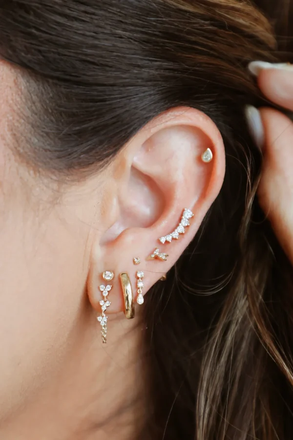 Mama Bijoux Mini Diamond Trio Drop Chain Studs Discount