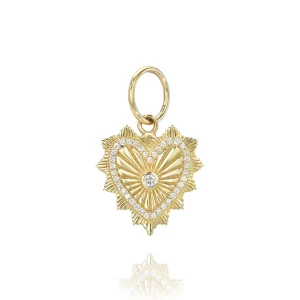 Mama Bijoux Mini Fluted Gold & Diamond Exploding Heart Charm Online