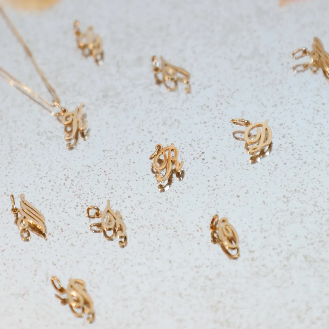 Mama Bijoux Mini 14k Gold Vintage Script Letter Charms Discount