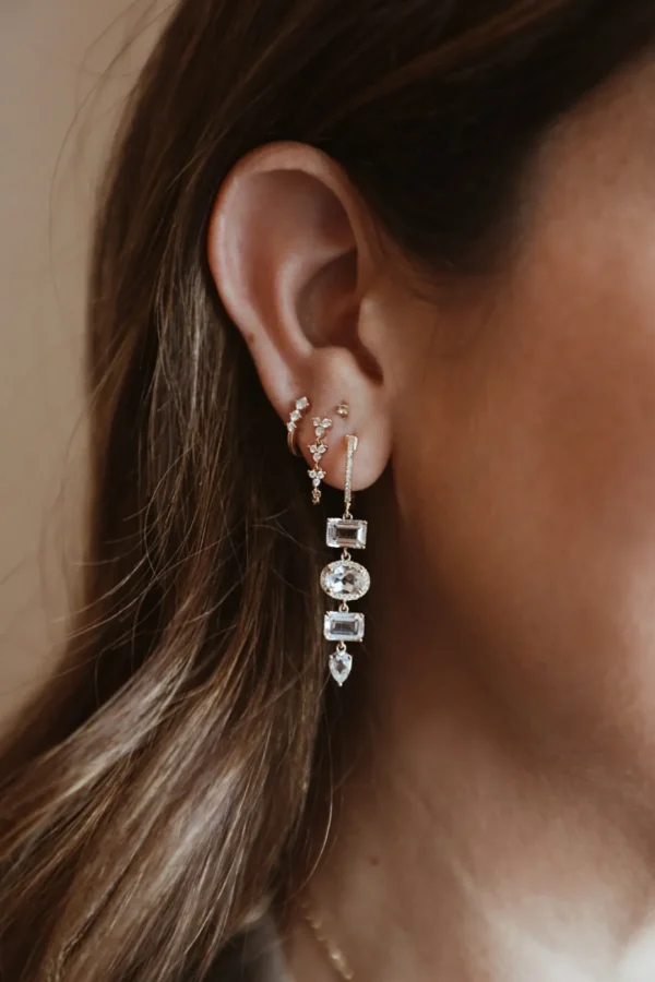 Mama Bijoux Multi Cut White Topaz & Diamond Pavé Drop Huggies Outlet