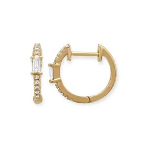 Mama Bijoux Single Baguette & Diamond Pavé Huggies New