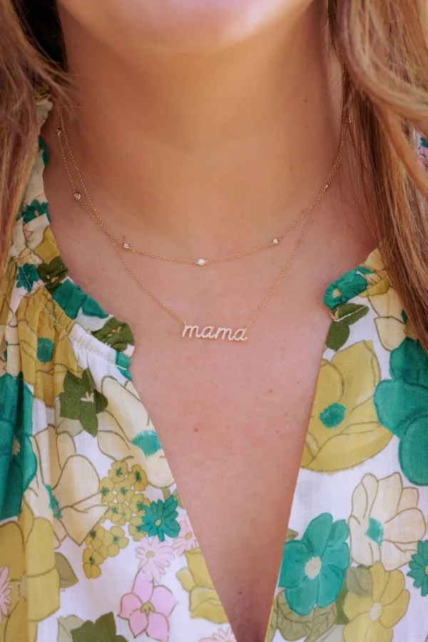 Mama Bijoux Sweet Cursive Mama Diamond Necklace Hot