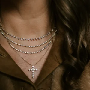 Mama Bijoux Three Prong Diamond Tennis Necklace (6.46ct) Outlet